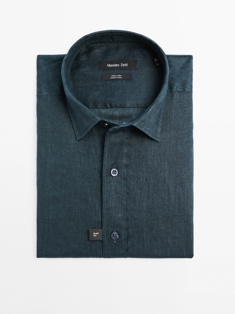 Рубашка slim fit из 100% льна