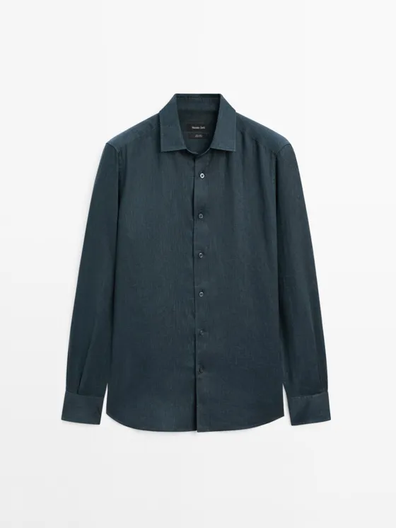 Рубашка slim fit из 100% льна