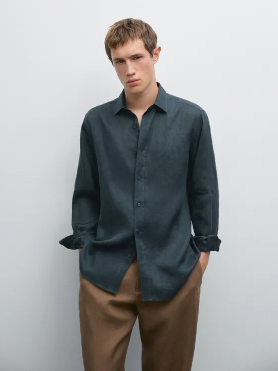 Рубашка slim fit из 100% льна