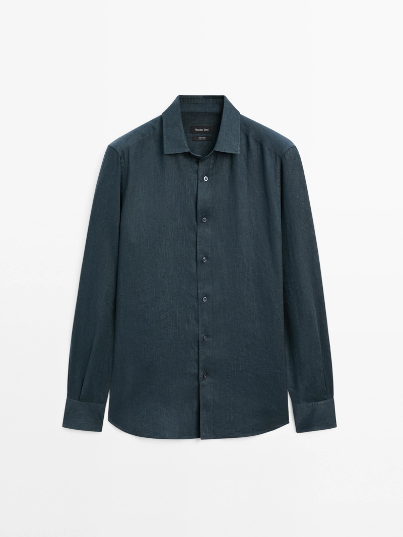 Рубашка slim fit из 100% льна