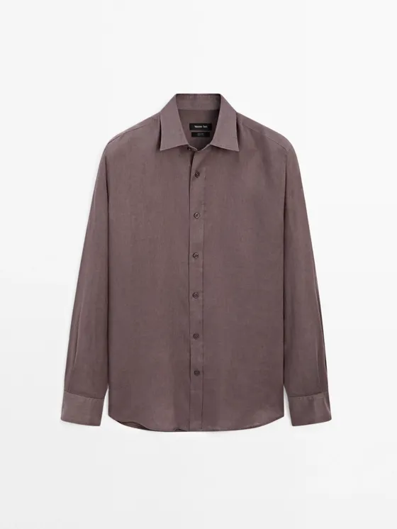 Рубашка slim fit из 100% льна