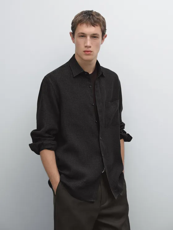 Рубашка с рисунком гингем в классическом крое