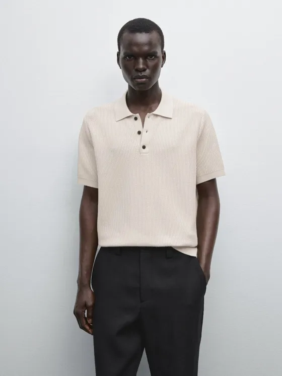 Поло из вязаного трикотажа 100% хлопок massimo dutti