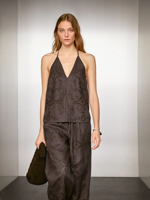 Топ с вышивкой из льна- Заказать в России