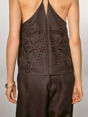 Топ с вышивкой из льна- Заказать в России