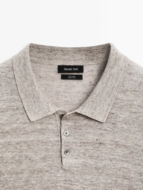 Поло изо льна с меланжевой вязкой