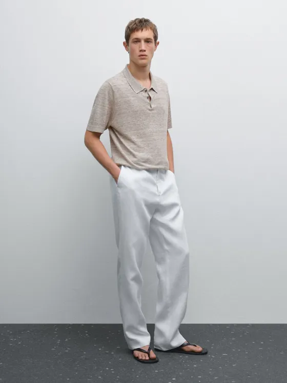 Поло изо льна с меланжевой вязкой