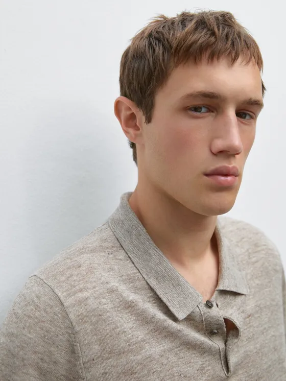 Поло изо льна с меланжевой вязкой