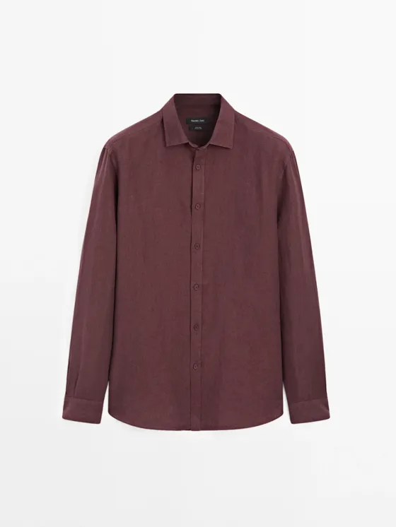 Рубашка из льна в стиле regular fit с потертостями