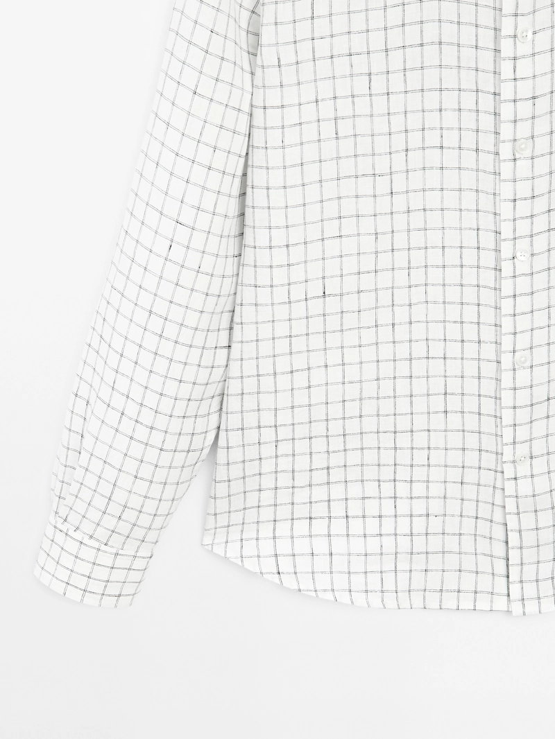 Рубашка с льняной клетчатой рубашкой regular-fit