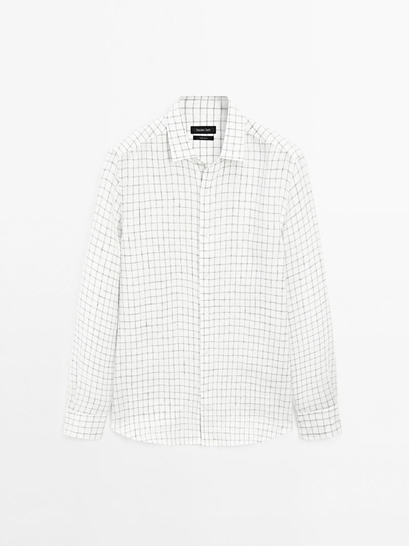 Рубашка с льняной клетчатой рубашкой regular-fit
