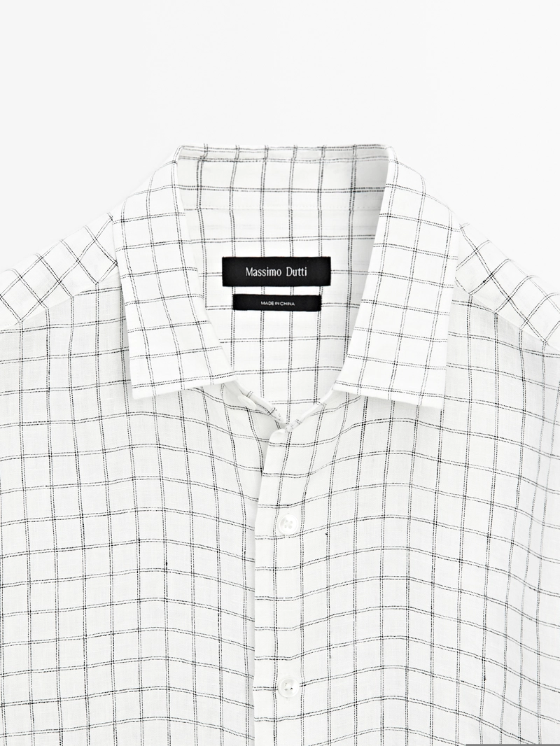 Рубашка с льняной клетчатой рубашкой regular-fit