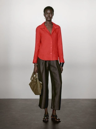 Рубашка с длинным рукавом из 100% льна- Заказать в России