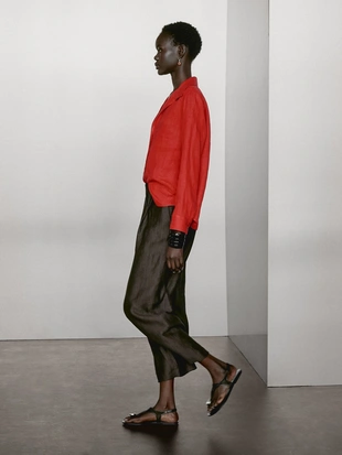 Рубашка с длинным рукавом из 100% льна- Заказать в России