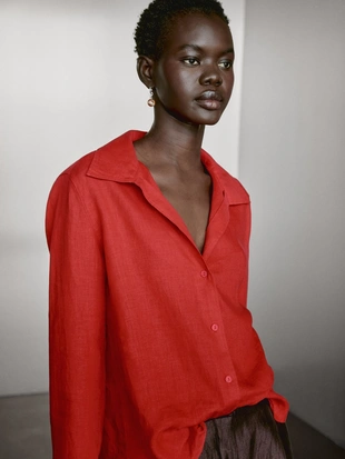 Рубашка с длинным рукавом из 100% льна- Заказать в России