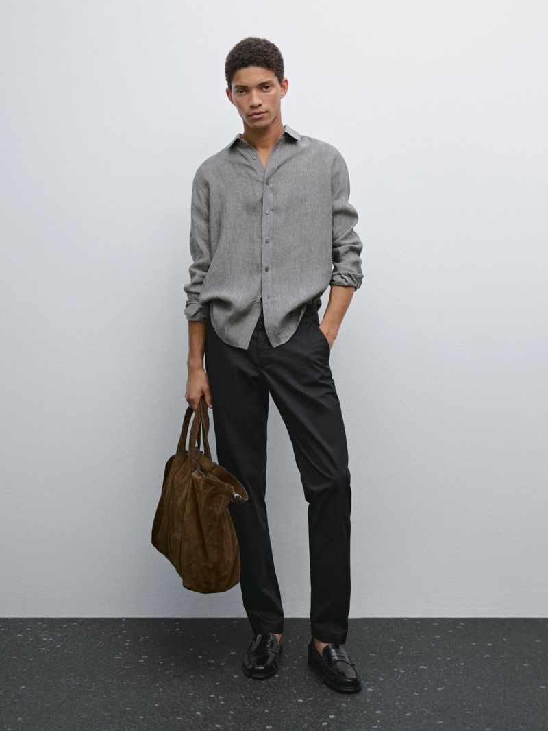 Хлопковые брюки в зауженном крое из смеси тканей