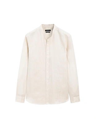 Рубашка с воротником-стойкой идеального кроя из 100% льна- Заказать в России