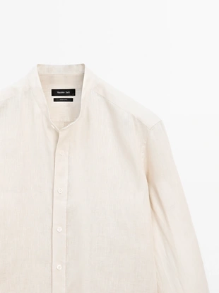 Рубашка с воротником-стойкой идеального кроя из 100% льна- Заказать в России