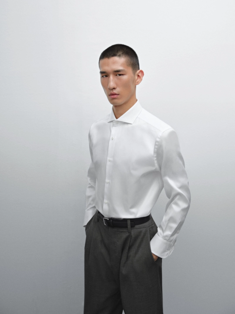 Рубашка из хлопка 100% slim fit твил