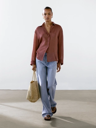 Рубашка из плиссированной смесовой ткани- Заказать в России