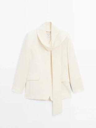 100% льняной укороченный жакет с деталями в виде шарфа - STUDIO- Заказать в России