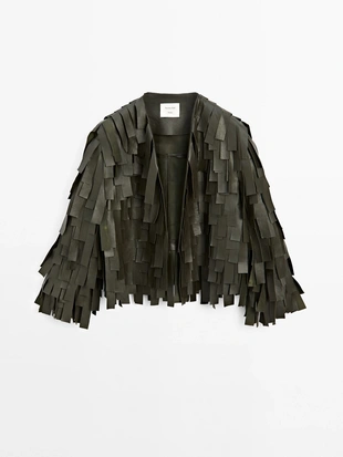 Куртка из овечьей кожи с отделкой бахромой - STUDIO- Заказать в России