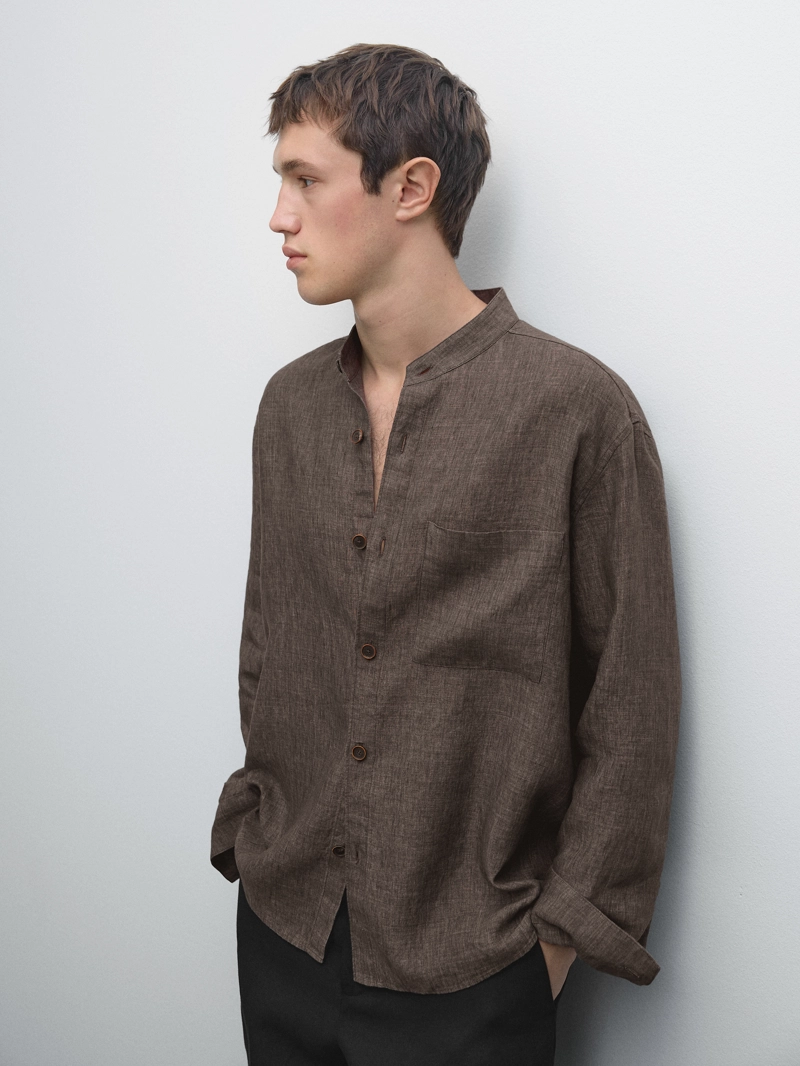 Рубашка overshirt свободного кроя с стойким воротником