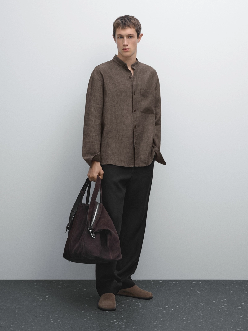 Рубашка overshirt свободного кроя с стойким воротником