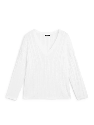 Свитер из хлопкового микса с ажурным узором- Заказать в России