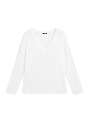 Свитер из хлопкового микса с ажурным узором- Заказать в России