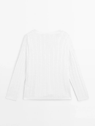 Свитер из хлопкового микса с ажурным узором- Заказать в России