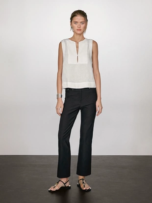 Блузка из 100% льна с деталями швов- Заказать в России