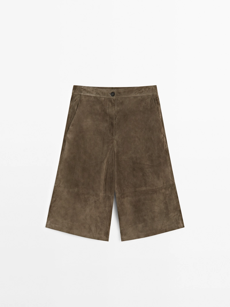 Длинные замшевые кожаные бермуды