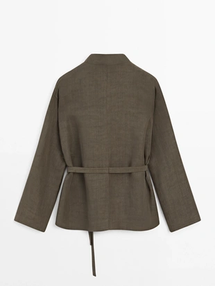 Пиджак из смесового льна с отложным воротником- Заказать в России