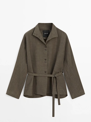 Пиджак из смесового льна с отложным воротником- Заказать в России