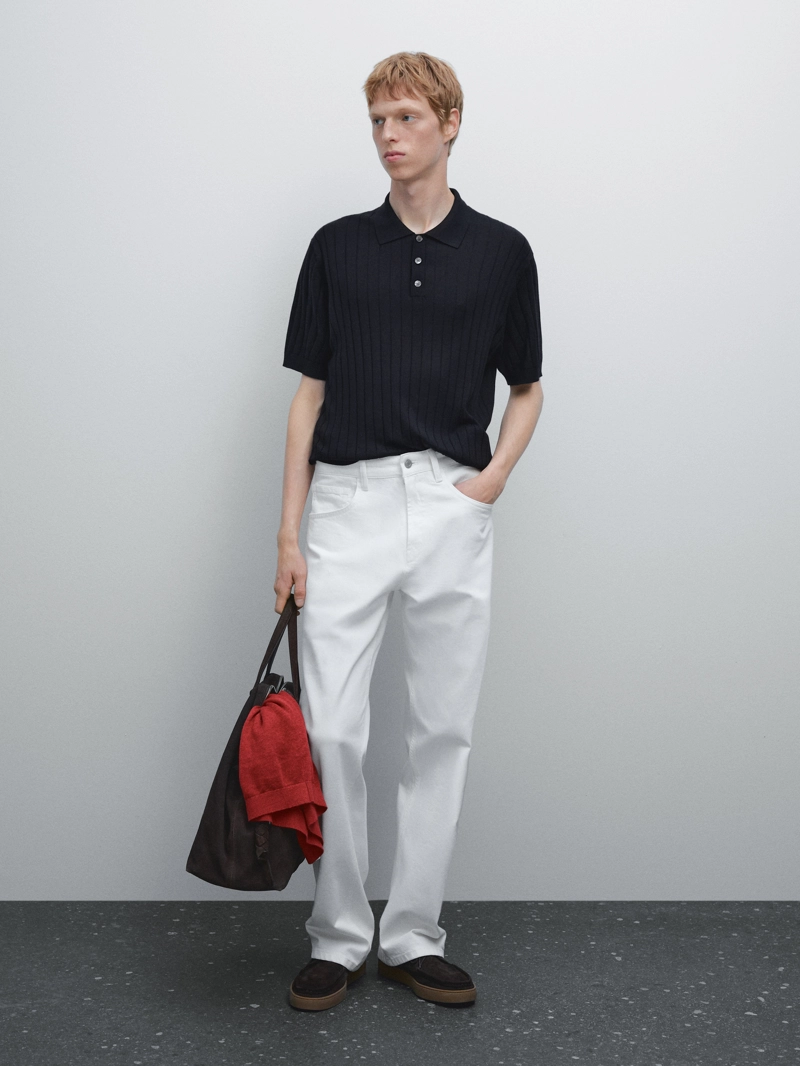 Поло из ребристого трикотажа massimo dutti
