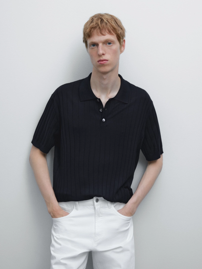 Поло из ребристого трикотажа massimo dutti