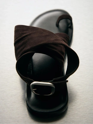 BROWN|1742/550 - Massimo Dutti Замшевые сандалии с кроссовером