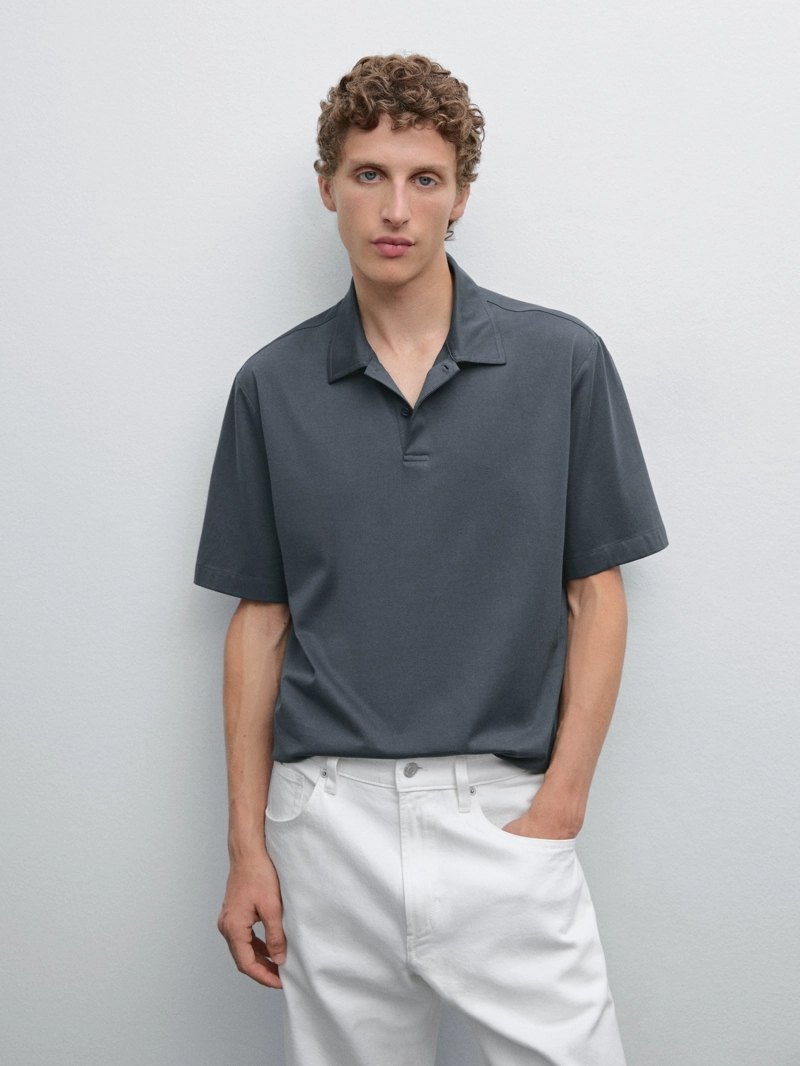 Поло из хлопкового смесового материала slim fit
