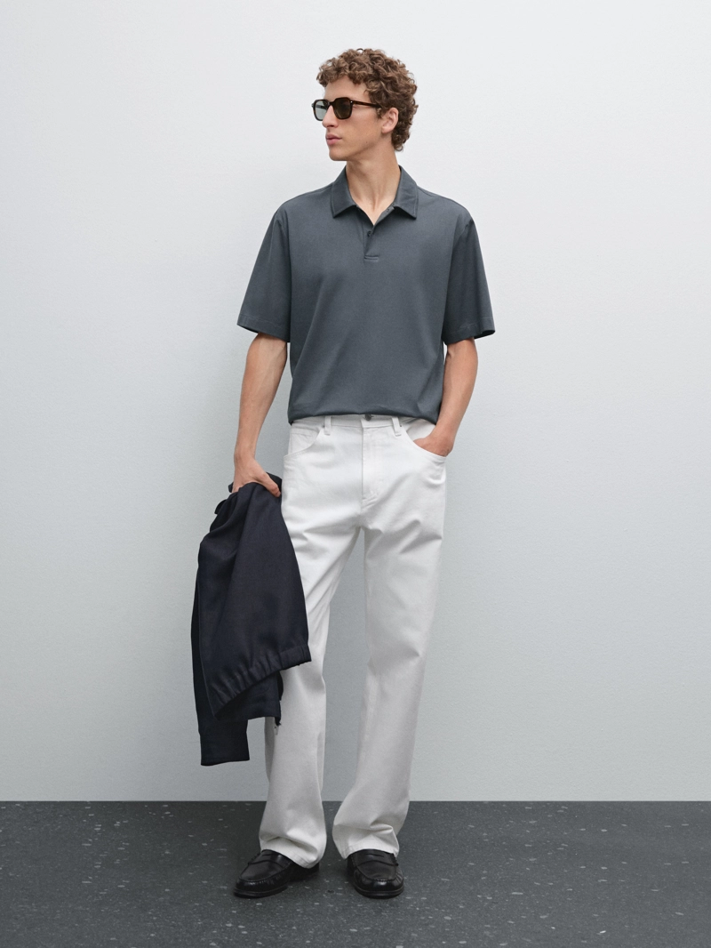 Поло из хлопкового смесового материала slim fit