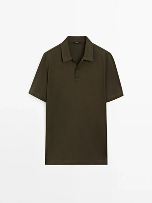 Поло из хлопкового смесового материала в облегающем фасоне- Заказать в России