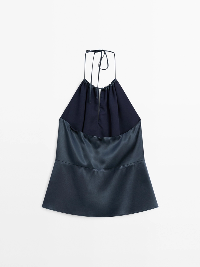 Топ на шее из жидкого атласа