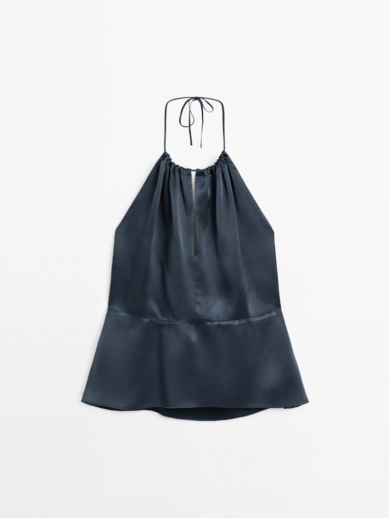 Топ на шее из жидкого атласа