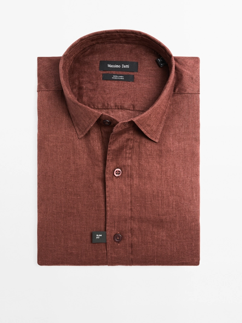 Рубашка slim fit из 100% льна