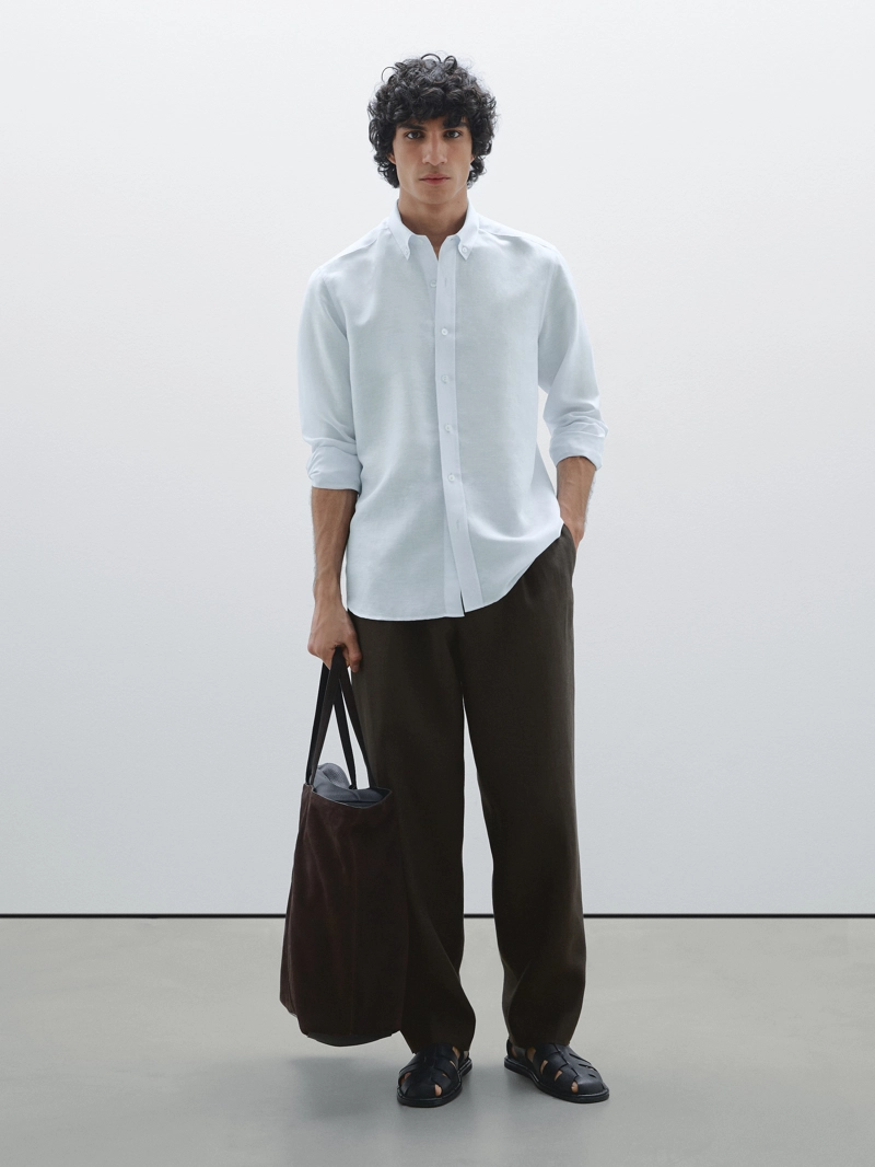 Рубашка с льном regular fit