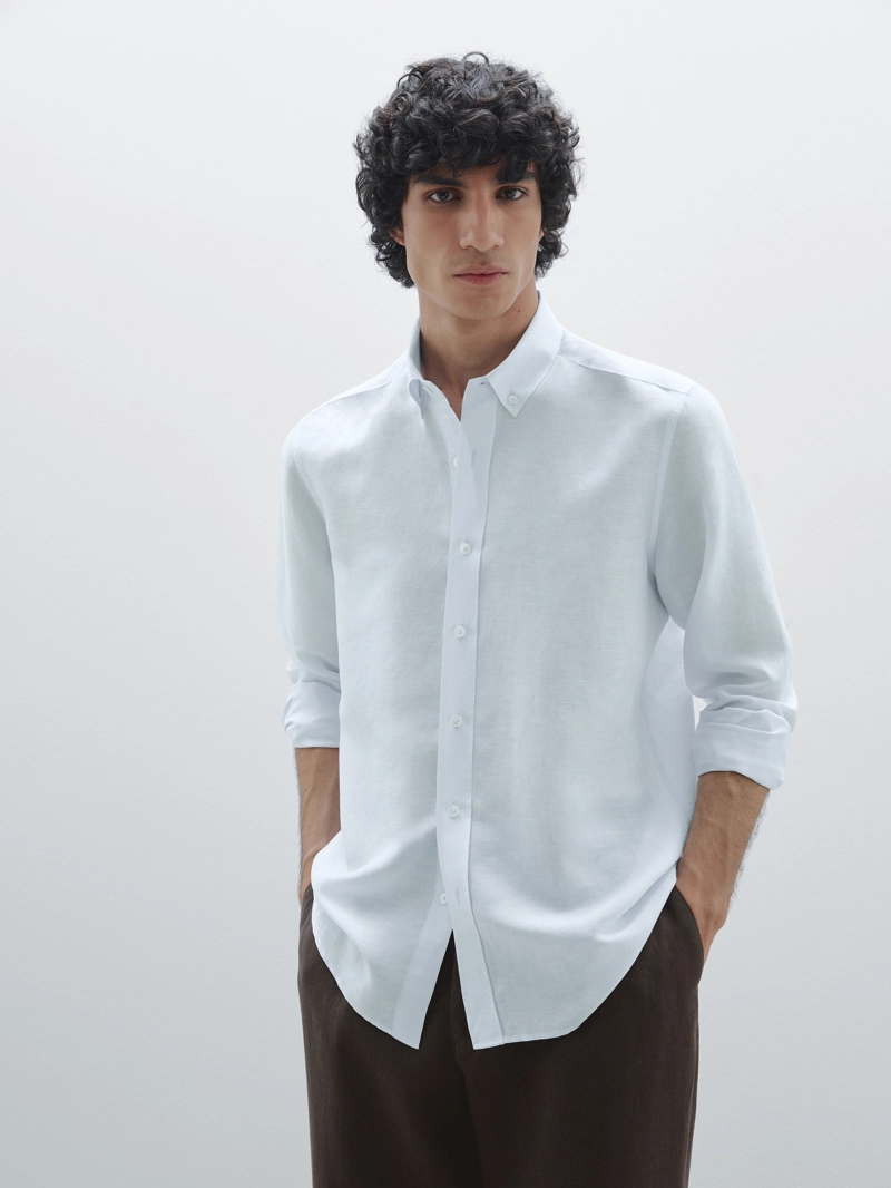 Рубашка с льном regular fit