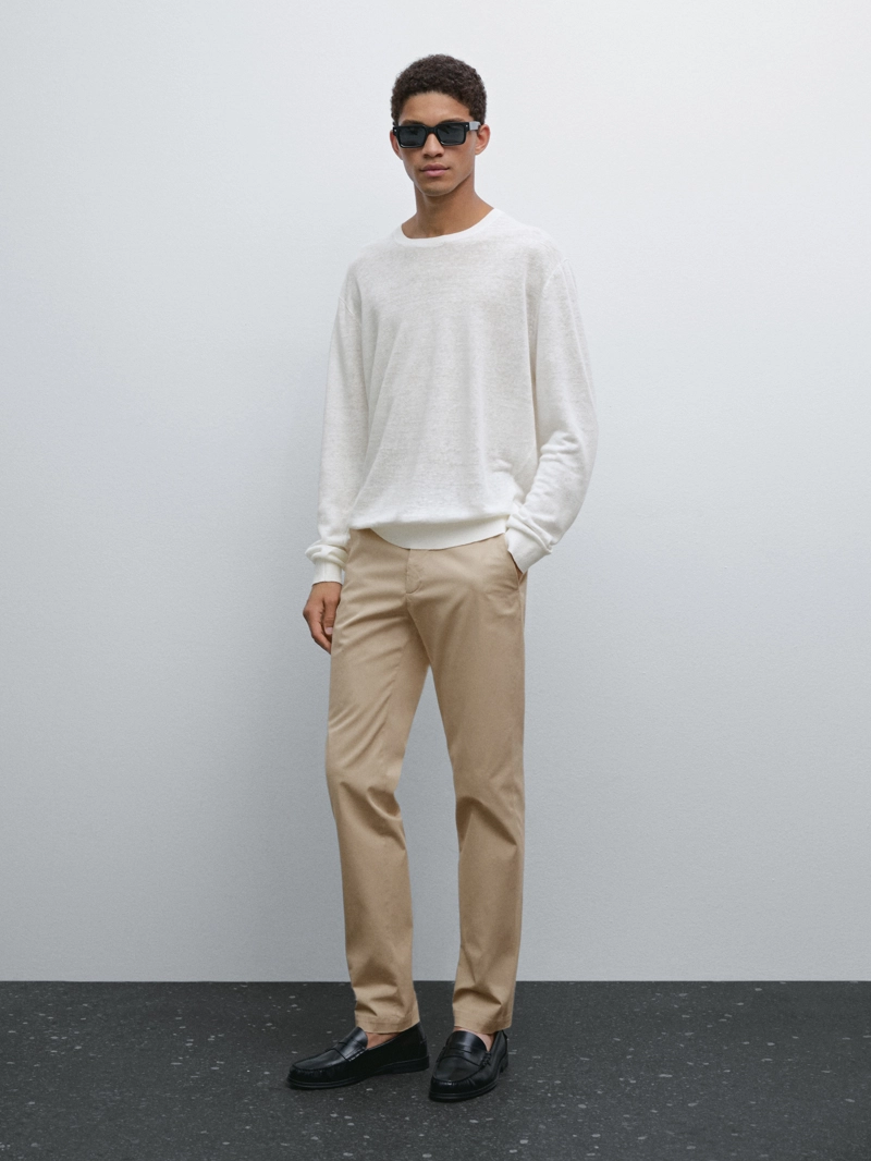 Хлопковые брюки slim fit из смесовой ткани