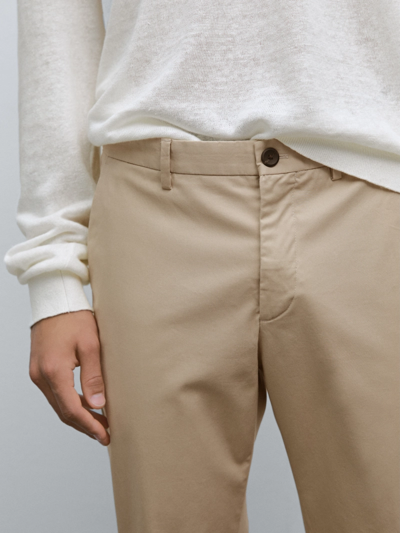 Хлопковые брюки slim fit из смесовой ткани