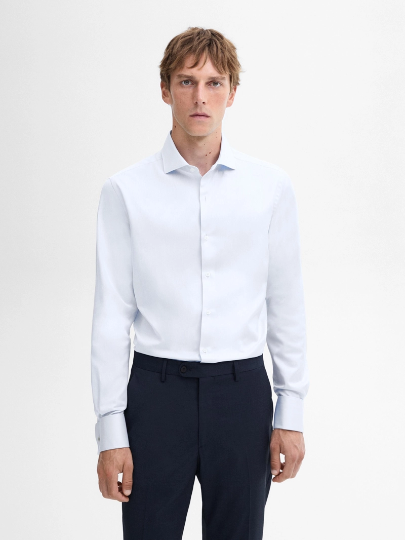 Рубашка slim fit с двойной манжетой из хлопка