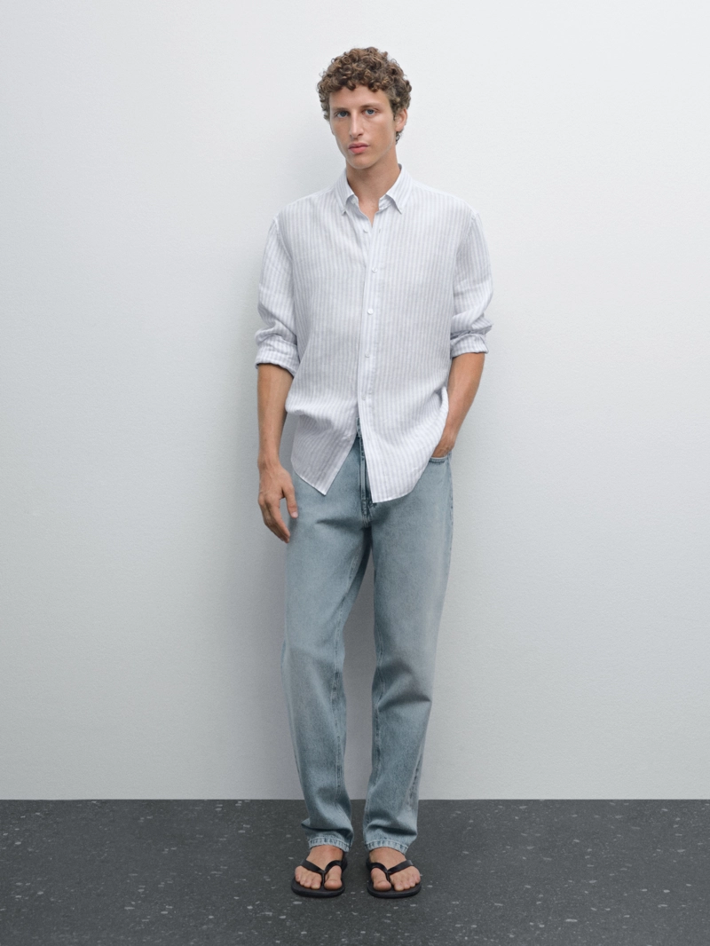 Рубашка из 100% льна с утонченным кроем slim fit